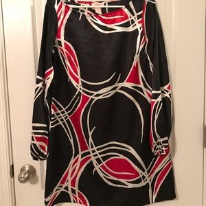 Red, cream & black dress